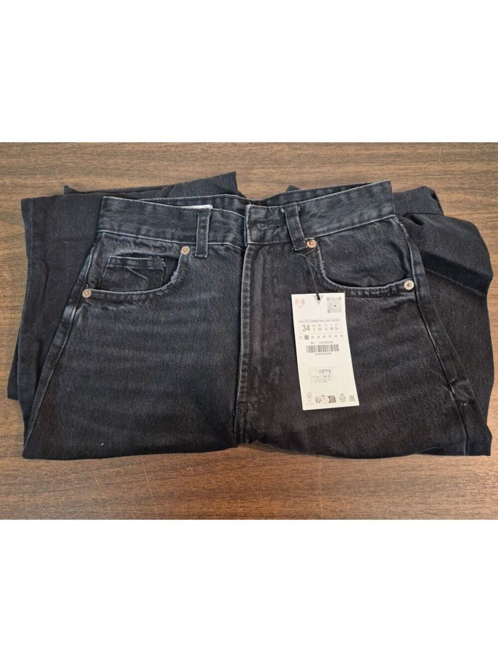 Zara Black High-Waisted Wide-Leg Jeans Size 34